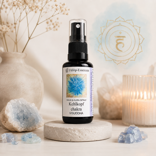 KEHLKOPFCHAKRA-SPRAY Visuddha - Zur energetischen Unterstützung der Redegewandtheit und Kommunikationsfähigkeit - 30 ml Auraspray aus hochwertigem Violettglas