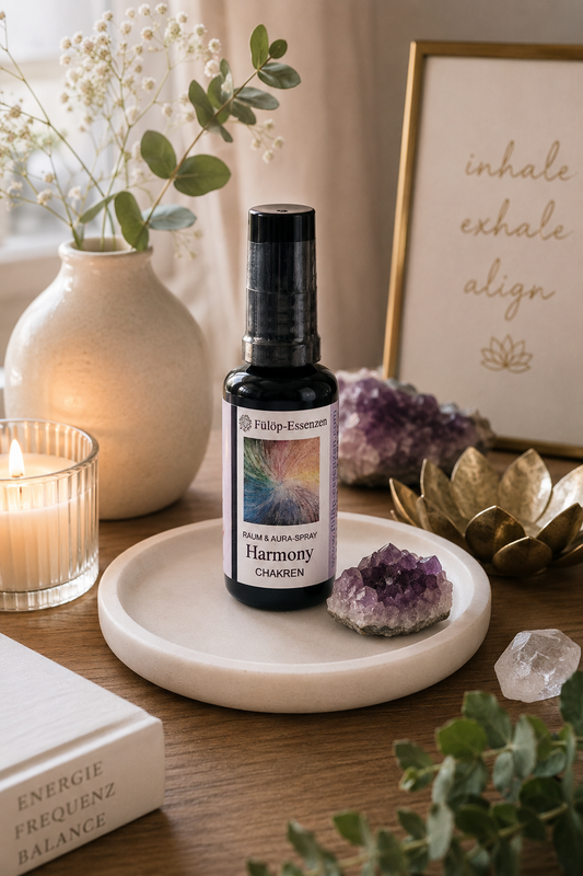 HARMONY - Auraspray zur energetischen Unterstützung für die Harmonisierung aller Chakren - 30 ml aus hochwertigem Violettglas