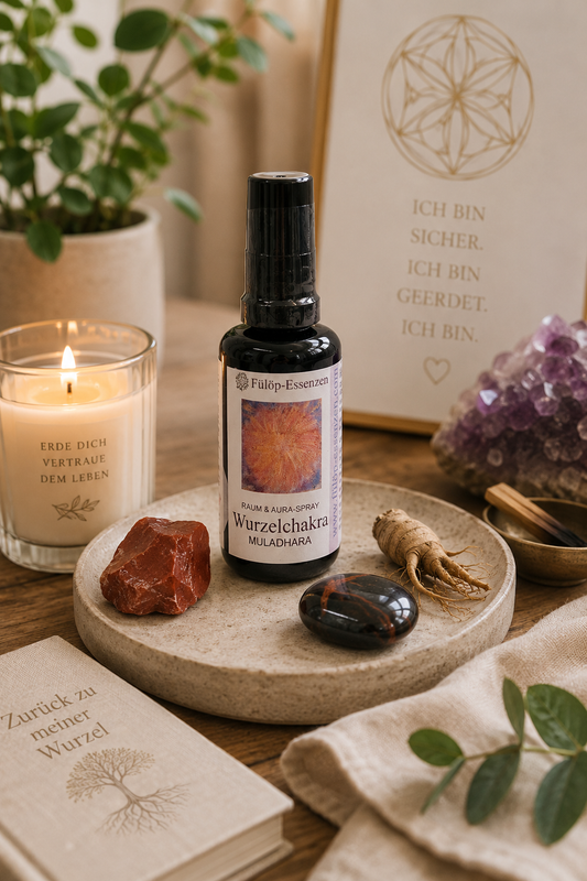 WURZELCHAKRA-SPRAY Muladhara - Energetische Unterstützung für Erdung & Stabilität - 30 ml Auraspray aus hochwertigem Violettglas